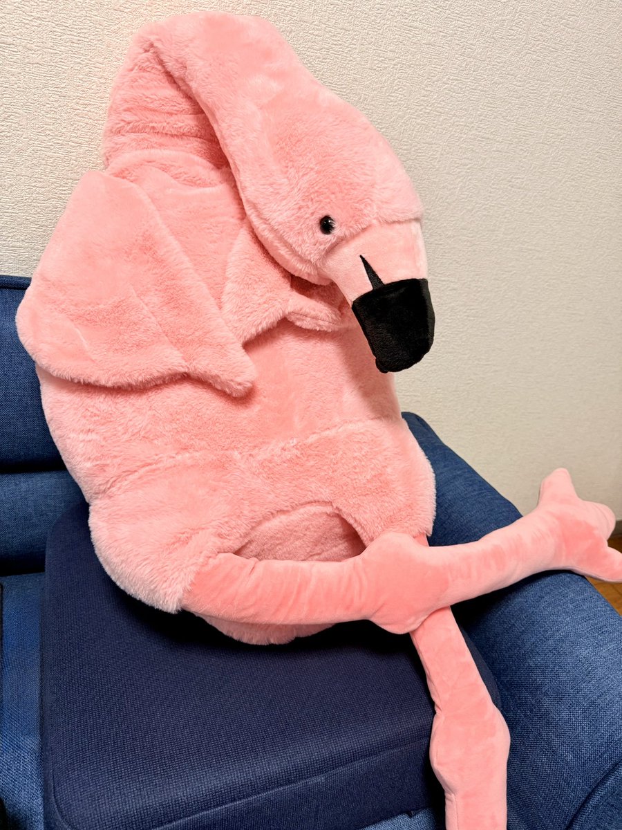 nagi_nagio's tweet photo. 何気にふらっとゲーセン入って気づいたらUFOキャッチャーしてて結果165㎝のフラミンゴ取ってた、、🦩

あまりにもデカすぎる、、、
今どーしてええか分からん、、
とりあえず座らせた…😅 https://t.co/Niq6pKIAI9