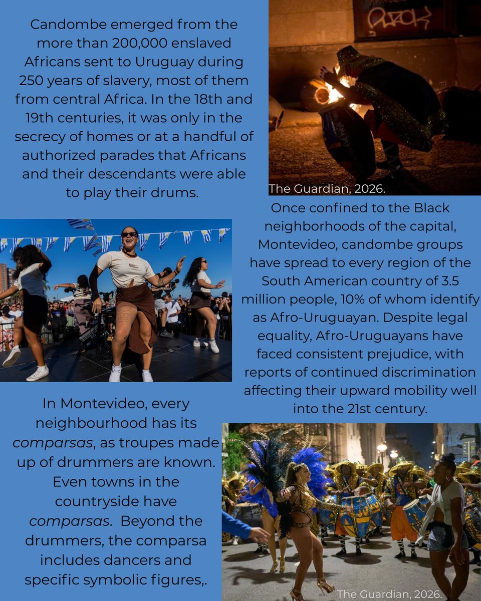 AmericanGeo's tweet photo. #WorldCulturesWednesday Candombe drumming is recognized as one of the most distinctive features of Afro-Uruguayan culture.  There are three different drum sizes: chico (small, high pitched), repique (medium size and pitch), and piano (large, low pitched). https://t.co/sX6PkTeeQN