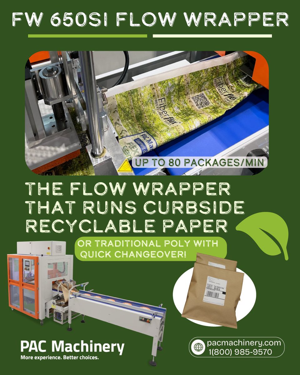 Pac_Machinery's tweet photo. FW 650SI Inverted #FlowWrapper —recognized as a top #Sustainability #Innovation by #supplychain &amp; #manufacturing runs recyclable Fiberflex paper &amp; traditional film -   No complicated changeovers.  The future is flexibility. https://t.co/i3pAn0tkvg #SustainablePackaging https://t.co/GRkPLVtf0z