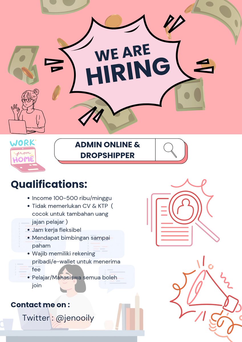 jenooily's tweet photo. Stop scrolling, start earning!
​daripada kalian dirumah cuma scrolling nggak jelas, mending dipake buat cari duit dengan cara join freelance! 

yuk guys join, anti scam scam! langsung dm ya! 👀  #zonauang #zonajajan #infoloker https://t.co/YsNL7CmGmJ