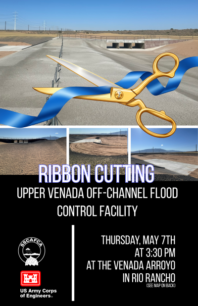 sscafca's tweet photo. Ribbon Cutting for the Upper Venada Off-Channel Flood Control Facility on Thursday, May 7th 2026  at 3:30 pm on the Venada Arroyo in Rio Rancho  -  East of V. Sue Cleveland High School (Please see the map on back of the invitation).

📷 📷 https://t.co/7IwOXbM1iz