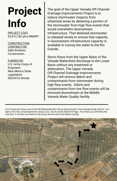 sscafca's tweet photo. Ribbon Cutting for the Upper Venada Off-Channel Flood Control Facility on Thursday, May 7th 2026  at 3:30 pm on the Venada Arroyo in Rio Rancho  -  East of V. Sue Cleveland High School (Please see the map on back of the invitation).

📷 📷 https://t.co/7IwOXbM1iz