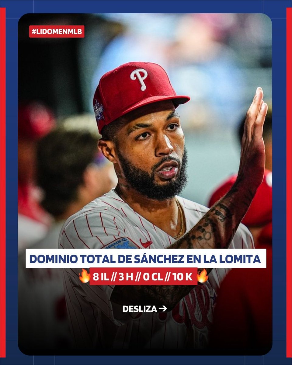 LIDOMRD's tweet photo. Cristopher Sánchez se adueñó del montículo anoche con los @Phillies  🔥

Lanzó ocho entradas en las que ponchó a 10 bateadores y no permitió carreras.

📹 @Phillies  

#LIDOM https://t.co/HWKE835D2y
