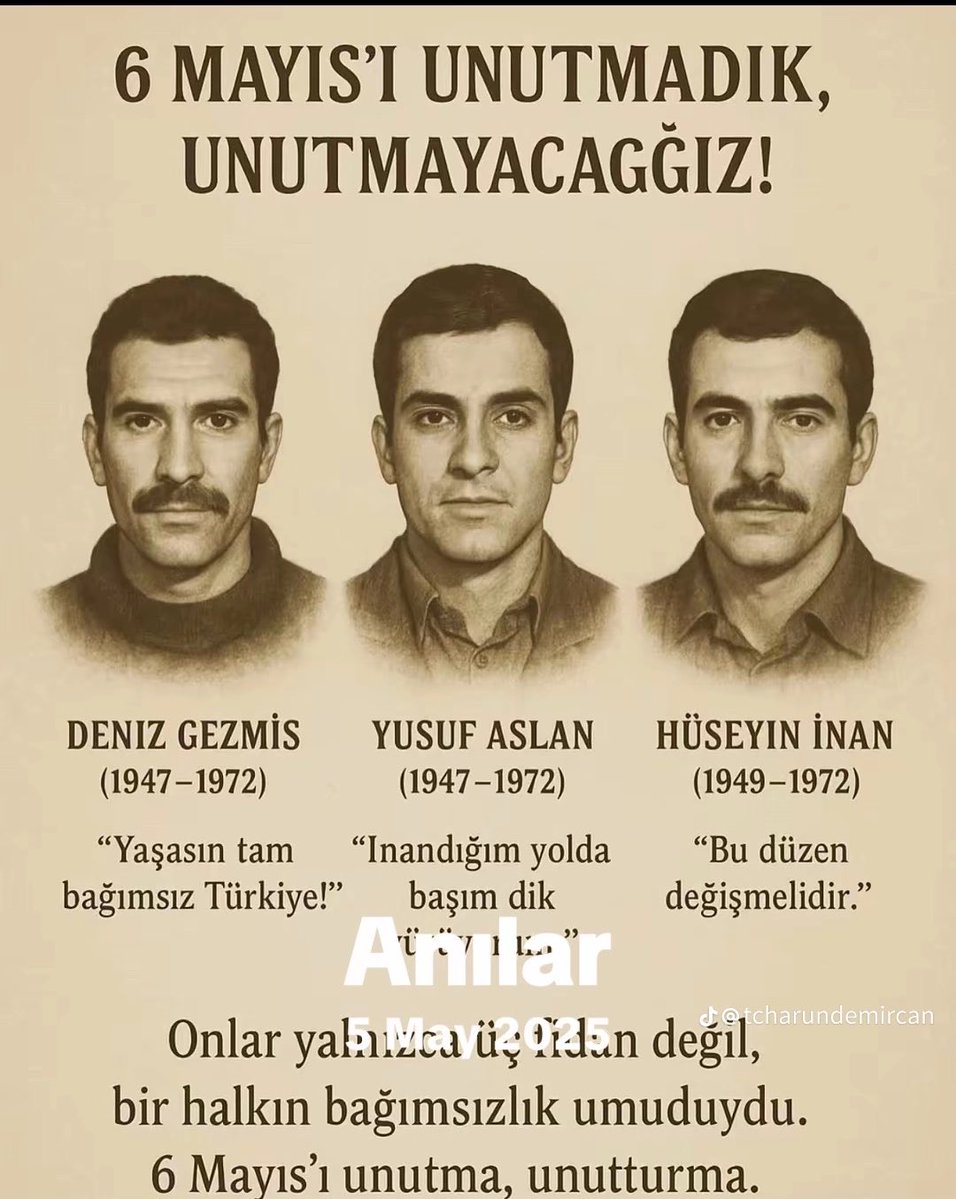 #6Mayıs1972  UNUTMADIK Deniz Gezmiş Yusuf Aslan Hüseyin İnan #DenizGezmiş #çarşamba