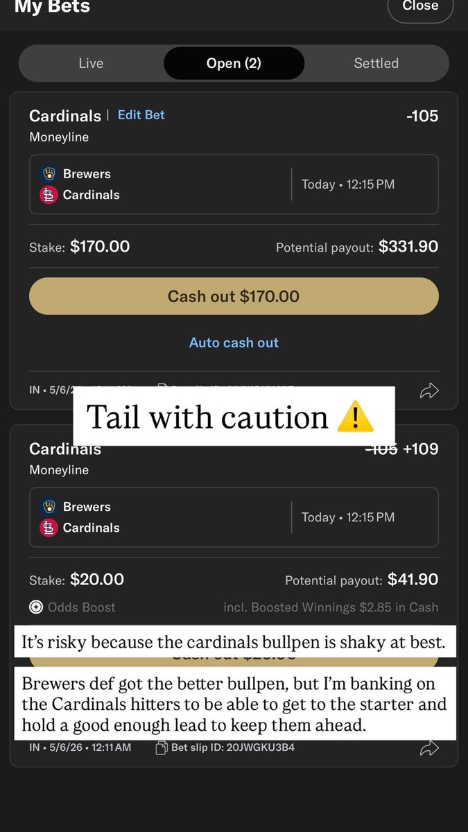 MarcoGlo_'s tweet photo. Bet I took for the day #Cardinals #MoneyLine #Gambling𝕏 #Money #BetMgm #DraftKings #FanDuel #SharpBettor https://t.co/ed1xOvFyFY