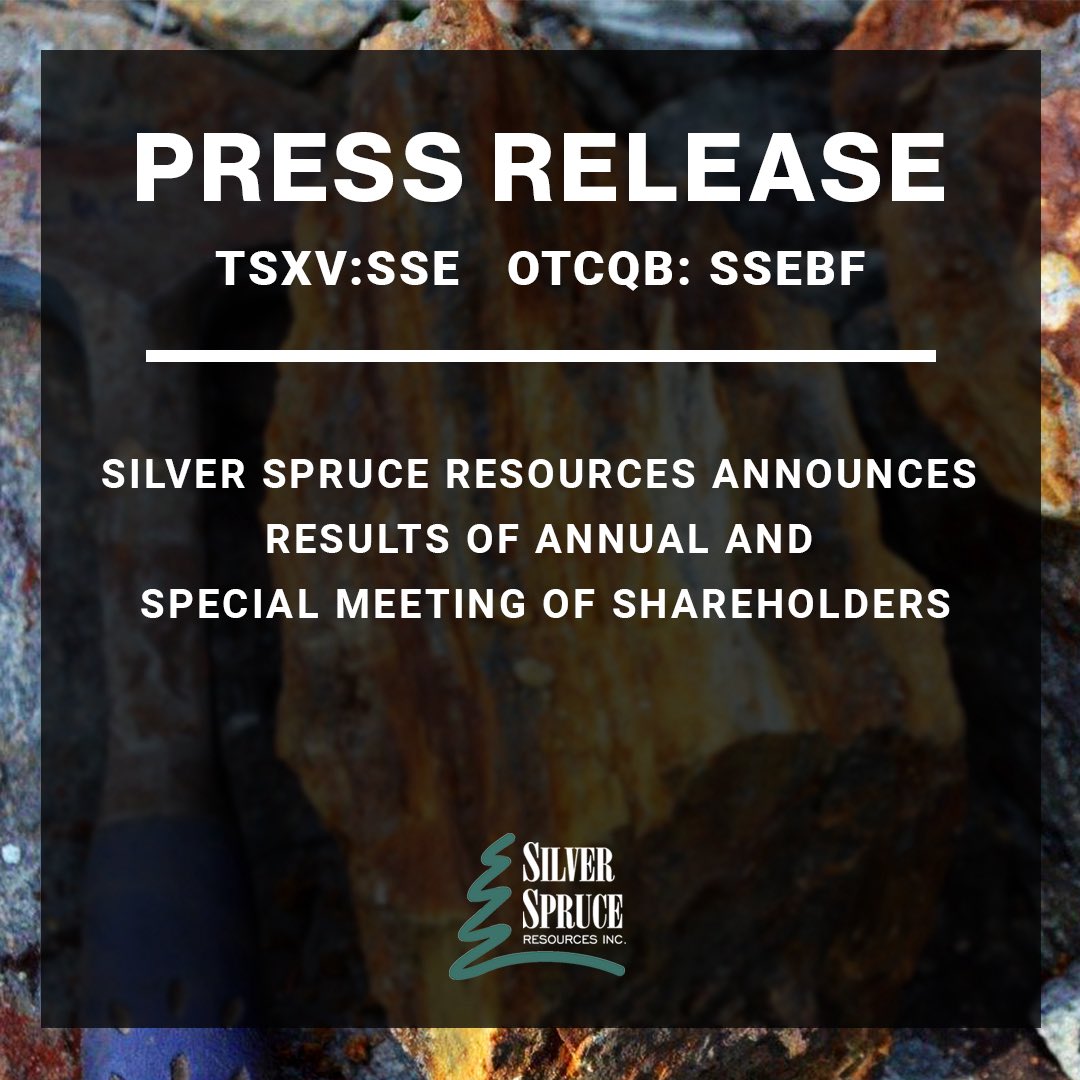 SilverSpruceRes's tweet photo. Silver Spruce Resources Inc. Announces Results of Annual and Special Meeting of Shareholders. $SSE #silver #gold #mining

Read the full press release here: https://t.co/eVxmONdyEF https://t.co/cAyWJve3Sq