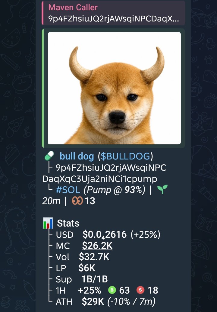 CALLER_MAVEN's tweet photo. Watch your entry on my call $BULLDOG
CA>

9p4FZhsiuJQ2rjAWsqiNPCDaqXqC3Uja2niNCi1cpump https://t.co/1uoH4mfwOK