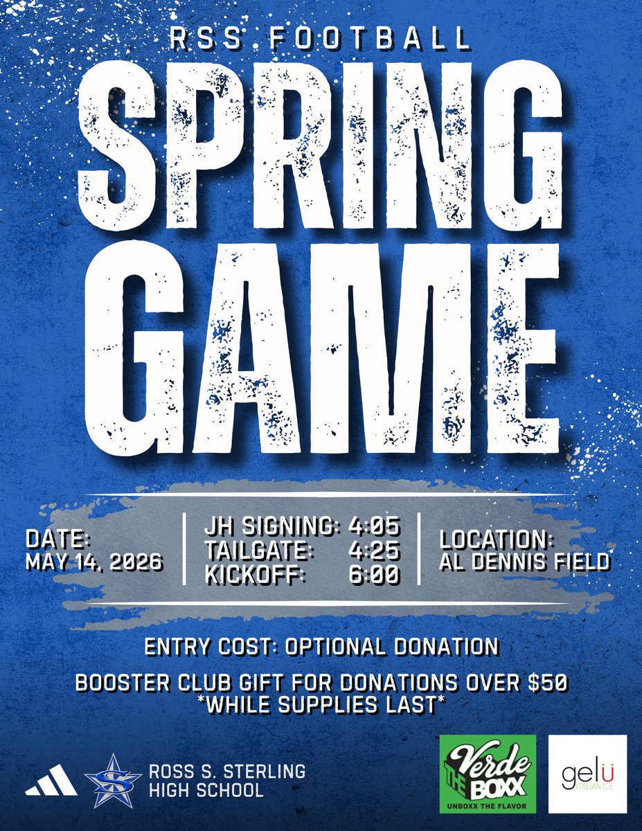RSS_RangersFB's tweet photo. Come out and get your first chance to see the 2026 Baytown Sterling football team in our spring game May 14th. Food trucks and other tailgate activities will take place before the game! #RecruitTheBlue #FightFaithFinish #SpotTheBall https://t.co/C6jf7mUPyd