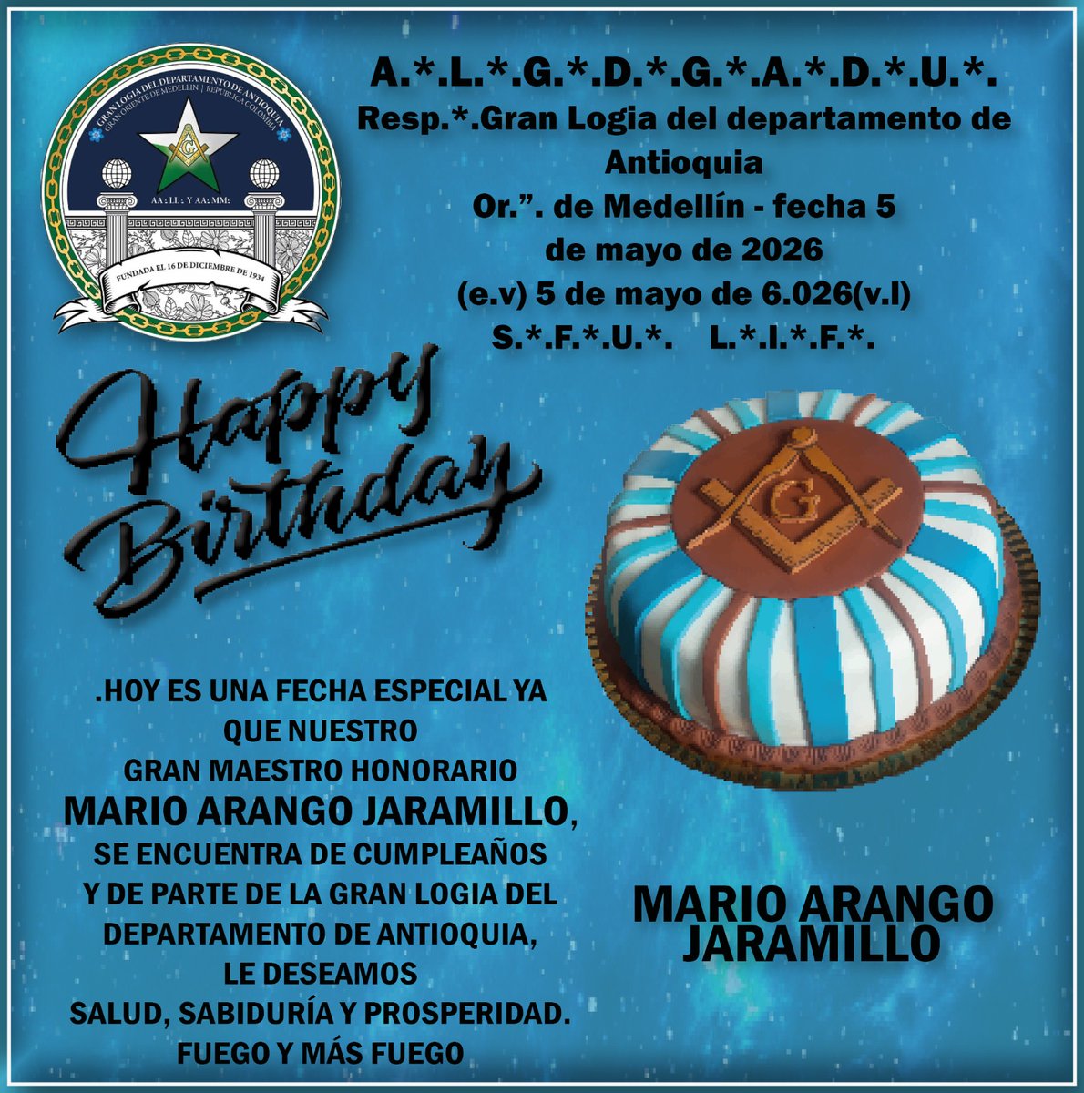 LogiaMiranda's tweet photo. Masonería en Medellín Celebra los 85 años de vida del Gran Maestro Mario Arango Jaramillo escritor de "Masonería y Partido Liberal Colombiano".  

#MasoneriaMedellin #GranLogiaDeAntioquia #Medellin #Masoneria https://t.co/diQy70nr61