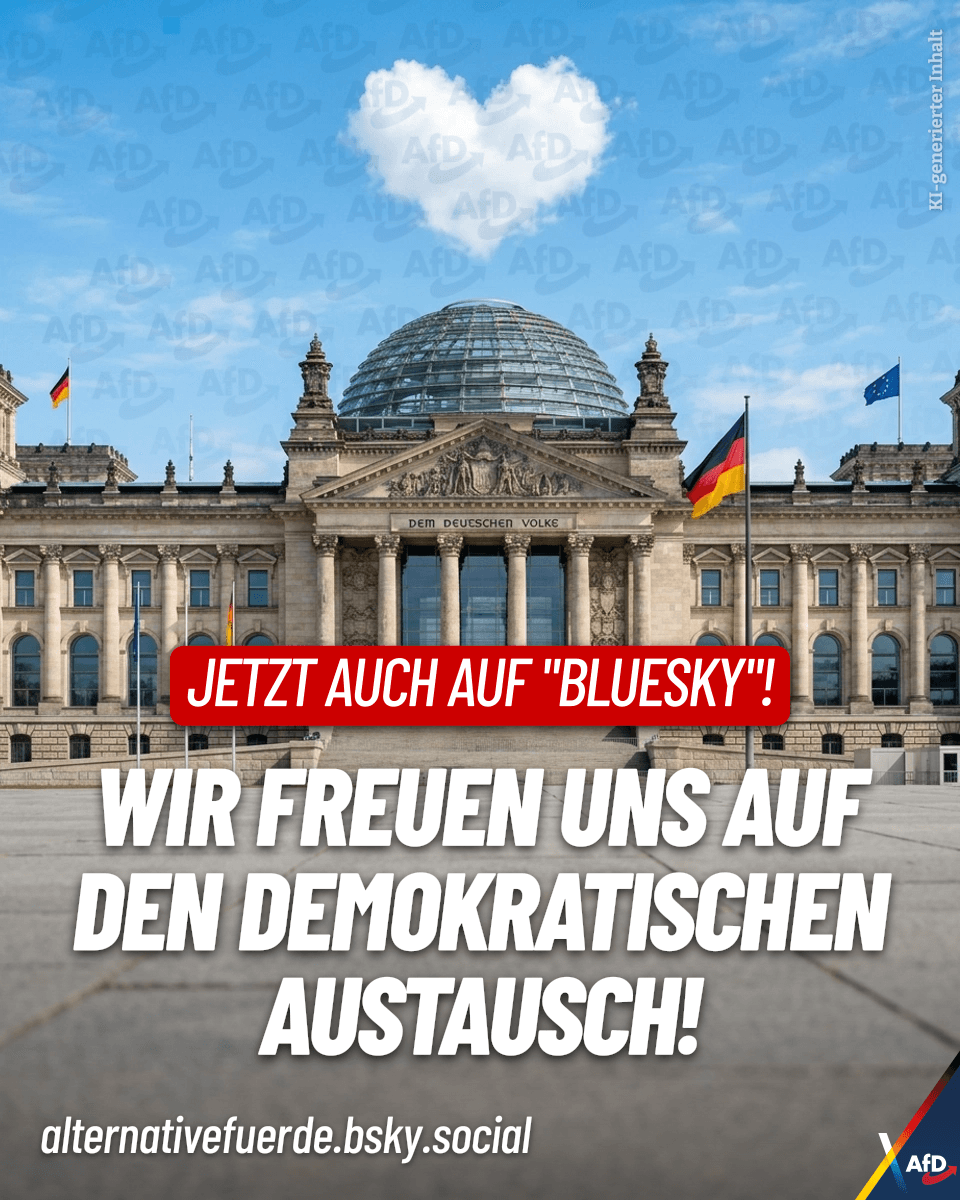 Ab sofort sind wir auch auf Bluesky vertreten. Wir freuen uns schon sehr auf den demokratischen Austausch mit den Nutzern dort! 🇩🇪🩵bsky.app/profile/altern…