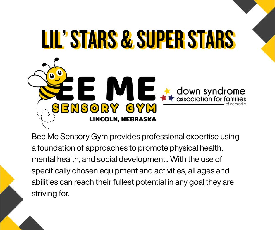 DSAFNebraska's tweet photo. Lil Stars (birth - 5 years old) and Super Stars (school age) are invited to join our social play group at Bee Me Sensory Gym. 

May 9th 2-5pm and May 12th 4-7pm https://t.co/75CVSwNxz1