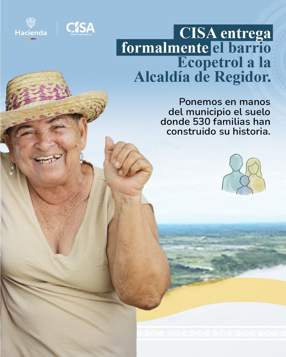 CISA_CENTRAL's tweet photo. ¡Hoy se cumple un sueño en Regidor!🏡
Formalizamos la entrega de los predios del barrio Ecopetrol a la Alcaldía de Regidor. 🤝📄 Este es el paso clave para que el municipio inicie la titulación y 530 familias tengan, por fin, la certeza legal de su hogar. 🔑❤️ https://t.co/4Z2zZILuId