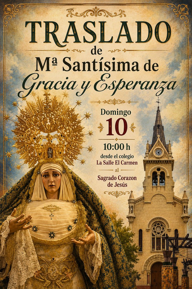 HdadFlagelacion's tweet photo. ACTOS I Agenda cofrade.
📆Sábado 9.
🎼Concierto Cofrade benéfico A.M. Flagelacion. 
🕗20:00h.
🏫La Salle El Carmen. 

📆Domingo 10.
⚓️Traslado de Mª Santísima de Gracia y Esperanza. 
🕗10:00h.
🏫Salida: Colegio La Salle El Carmen. 
⛪️Llegada: Sagrado Corazon. 
🎼A.M. Flagelación. https://t.co/2S9sqHHxbg