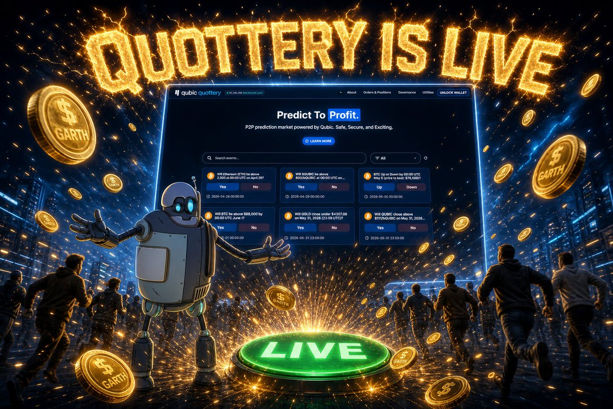 Quottery is officially live!

While we finish walking you through everything <a href="/QUOTTERY1/">QUOTTERY</a>  can do, you don't have to wait anymore. The first prediction market built on $QUBIC and powered by $GARTH is open right now.

New bets dropping soon so keep your eyes open. 👀

And for
