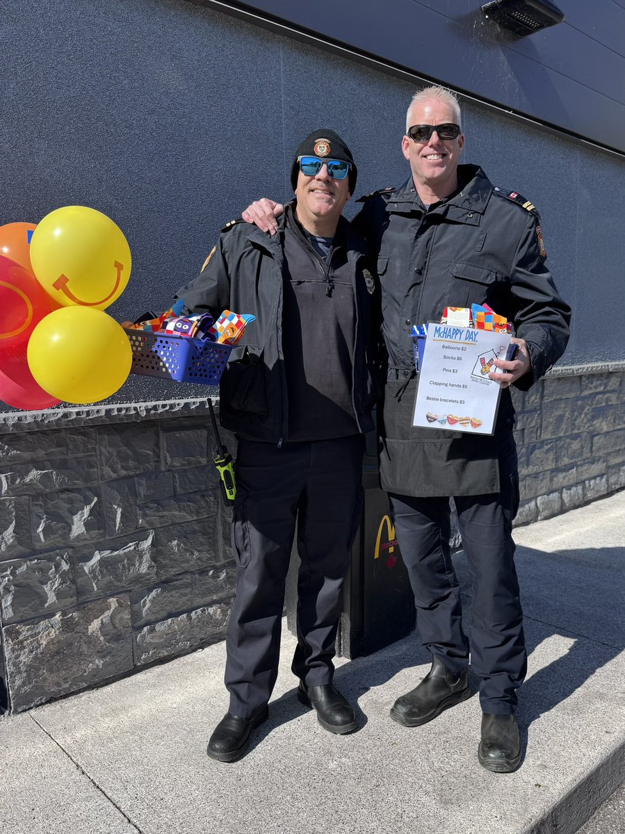 SarniaFire's tweet photo. Today is McHappy Day! @SarniaFire firefighters are helping out to support this great cause. All proceeds from today’s food sales and donations go to local @rmh_can 
#McHappyDay #RMHSWO https://t.co/zNwdJurRfI