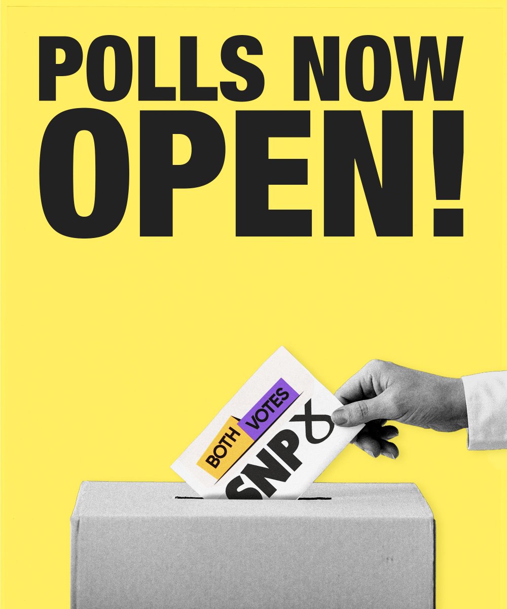 🏴󠁧󠁢󠁳󠁣󠁴󠁿 Polls are now open!

🗳️ Make it both votes SNP for a government on Scotland’s side with the trusted, experienced leadership of John Swinney.

🔗 Find your local polling station here: wheredoivote.co.uk