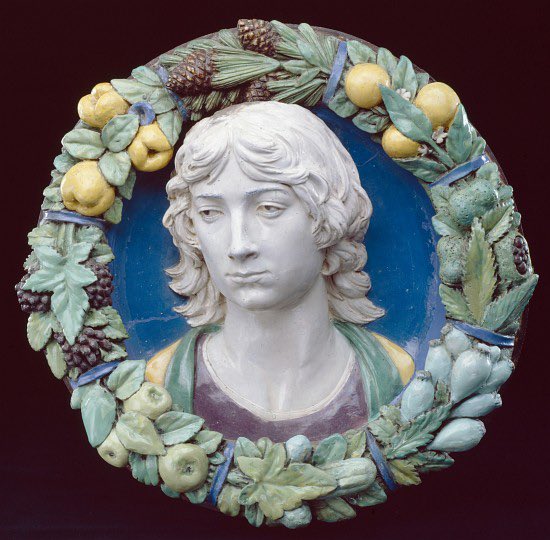 1/4 In the 15th century, Luca della Robbia (1399/1400–1482) invented a glazing technique for sculpture characterized by brilliant opaque whites and deep cerulean blues. Luca shared the secrets of his technique with his nephew and principal collaborator #AndreadellaRobbia, …
