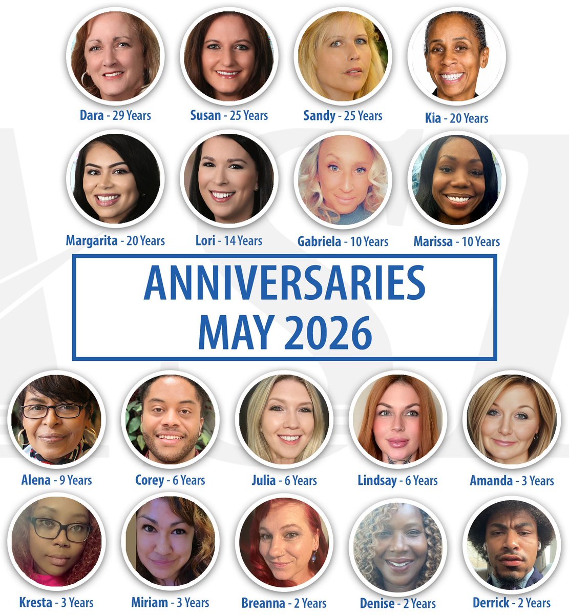 myASDcalls's tweet photo. Today we wanted to shine a special spotlight on our staff who have been with our company for 2 years or longer and are celebrating their ASD #WorkAnniversary with us this month! Please join us in congratulating these #TeamASD super stars for their dedication.  #LifeAtASD https://t.co/R89Wr34JTl