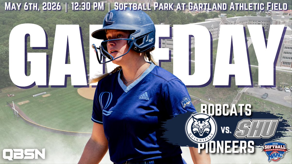 QBSN's tweet photo. It's GAME DAY for No. 5 @QU_Softball as it faces off against No. 4 @sacredheartsb in the first matchup of the double elimination tournament.

⏰: 12:30 p.m.
📍: Marist Softball Park at Gartland Athletic Field
🆚: @sacredheartsb 
🎙️: @jambroz32 &amp; @_oliviagruber_ 

#MAACSoftball https://t.co/nTf9Sm6nJE