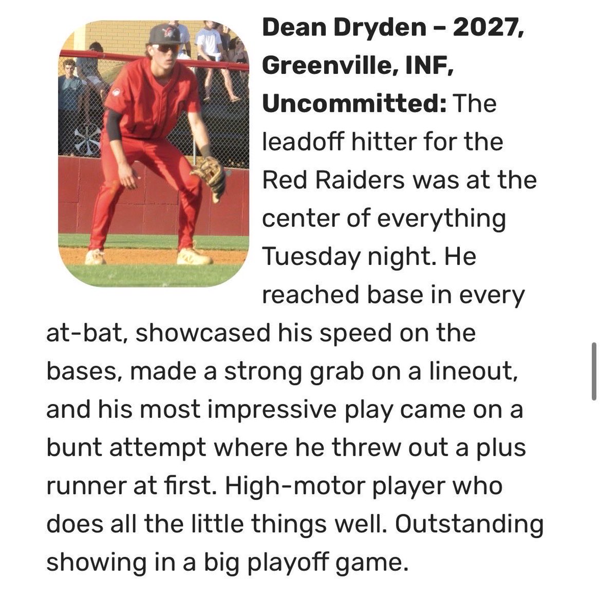 DeanDryden20176's tweet photo. Thank you. @diamondprospect @GVLHSBaseball https://t.co/f8NXjBYMyr