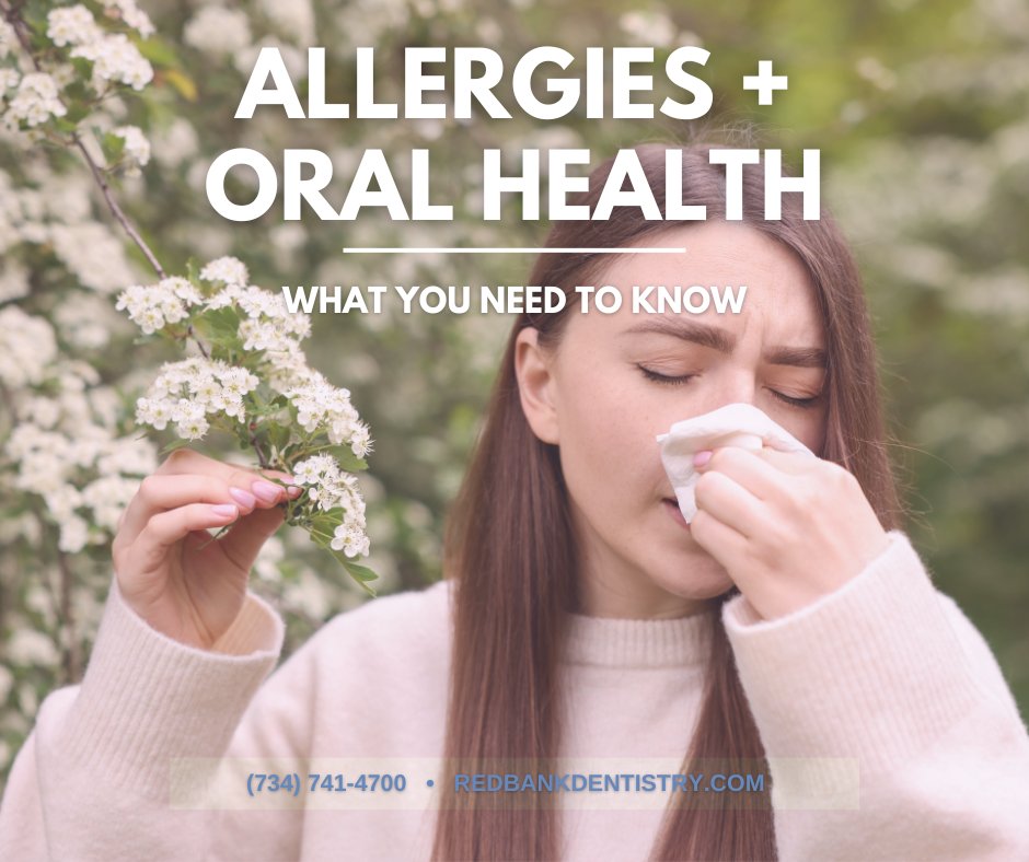 RedBankDentist's tweet photo. 🌸 Allergies can impact your smile - dry mouth, sinus pressure, &amp; eventooth sensitivity are common this time of year. Staying hydrated and keeping up with your dental routine can help protect your oral health this season. 😁
#SpringAllergies #RedBankDentistry https://t.co/7mWH3FkyFU