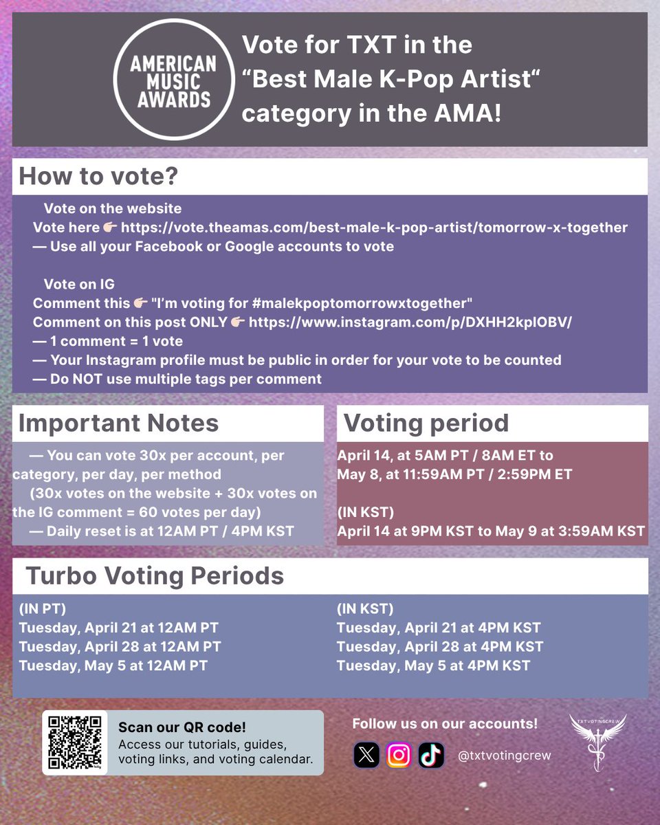 SIXTEEN HOURS LEFT until voting closes on AMA ‼️

🗓 Ends on May 9 at 3:59AM KST 

#MO4TXT #MOAisONE 
#TOMORROW_X_TOGETHER