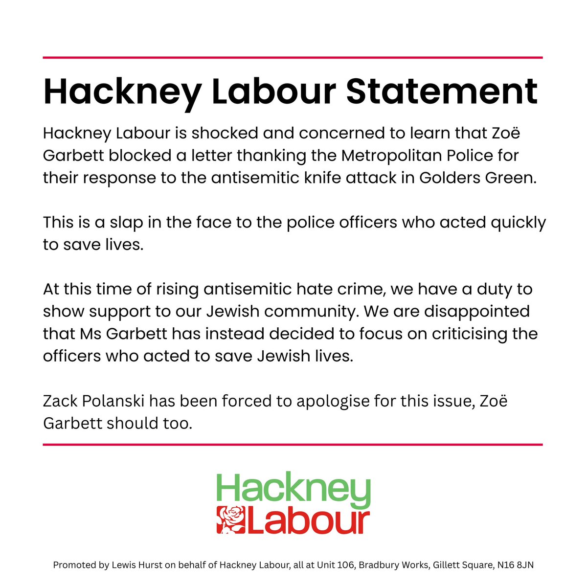 HackneyLabour's tweet photo. Hackney Labour Statement. https://t.co/9VIiBrE9zw