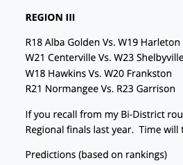 TxHS_Baseball's tweet photo. Our area round analysis has been posted at https://t.co/0cWitE0bLT for subscribers.

We preview each region of the state plus give your thoughts on who will be moving on.

@6ATxHSBaseball @5ATxHSBaseball @4ATxHsBaseball @3ATxHsBaseball @2ATxHSBaseball https://t.co/yzB8Mwm086