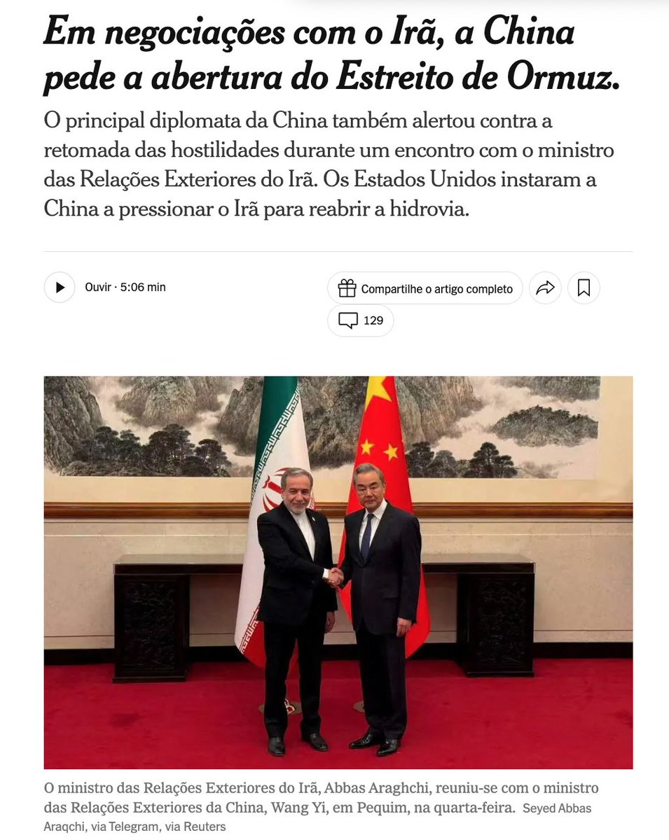 ExPostCo's tweet photo. 🇨🇳: “Espero que os chineses lhe digam o que ele precisa ouvir, que é o fato de que o que vocês estão fazendo no Estreito está causando o seu isolamento global”, disse Marco Rubio🇺🇸, referindo-se ao Ministro das Rel. Ext do Iran🇮🇷, Abbas Araghchi, que visita a China nesta quarta-feira(6).

“É do interesse da China🇨🇳 que o Iran🇮🇷 pare de fechar o estreito. Isso também está prejudicando a China.”, disse o secretário de Estado dos EUA🇺🇸.