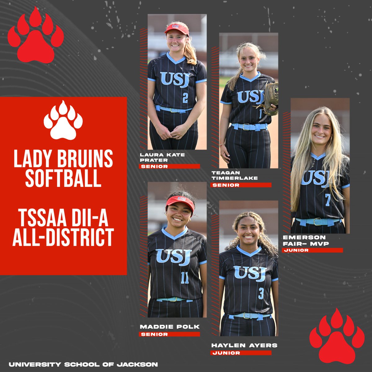 softball_usj's tweet photo. We would like to congratulate these young ladies on their recent recognitions.  All District and All Region honors with Emerson Fair as the MVP for both! Congratulations!! https://t.co/t7Tf5THm1r