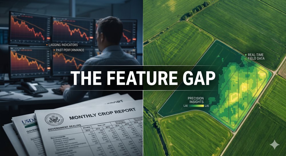 SatYield2050's tweet photo. Quant funds have the Machine Learning infrastructure. But not the physical world.

Ag commodity alpha doesn't live in better models it lives in better features i.e. input variables that feeds the models. And no amount of compute replaces a decade of biophysical simulation validated against ground truth.

@SatYield2050 's patented versatile crop yield estimator (VerCYE) Digital Twin directly measures crop development using physics-based modeling, delivering independent supply signals with a consistent 3–6 week lead over USDA WASDE.

Not raw satellite imagery. Not weather predictions. The actual biophysical state of the crop, translated into features your models can consume directly.

👉 Read the post: https://t.co/OVUkvYYjrR