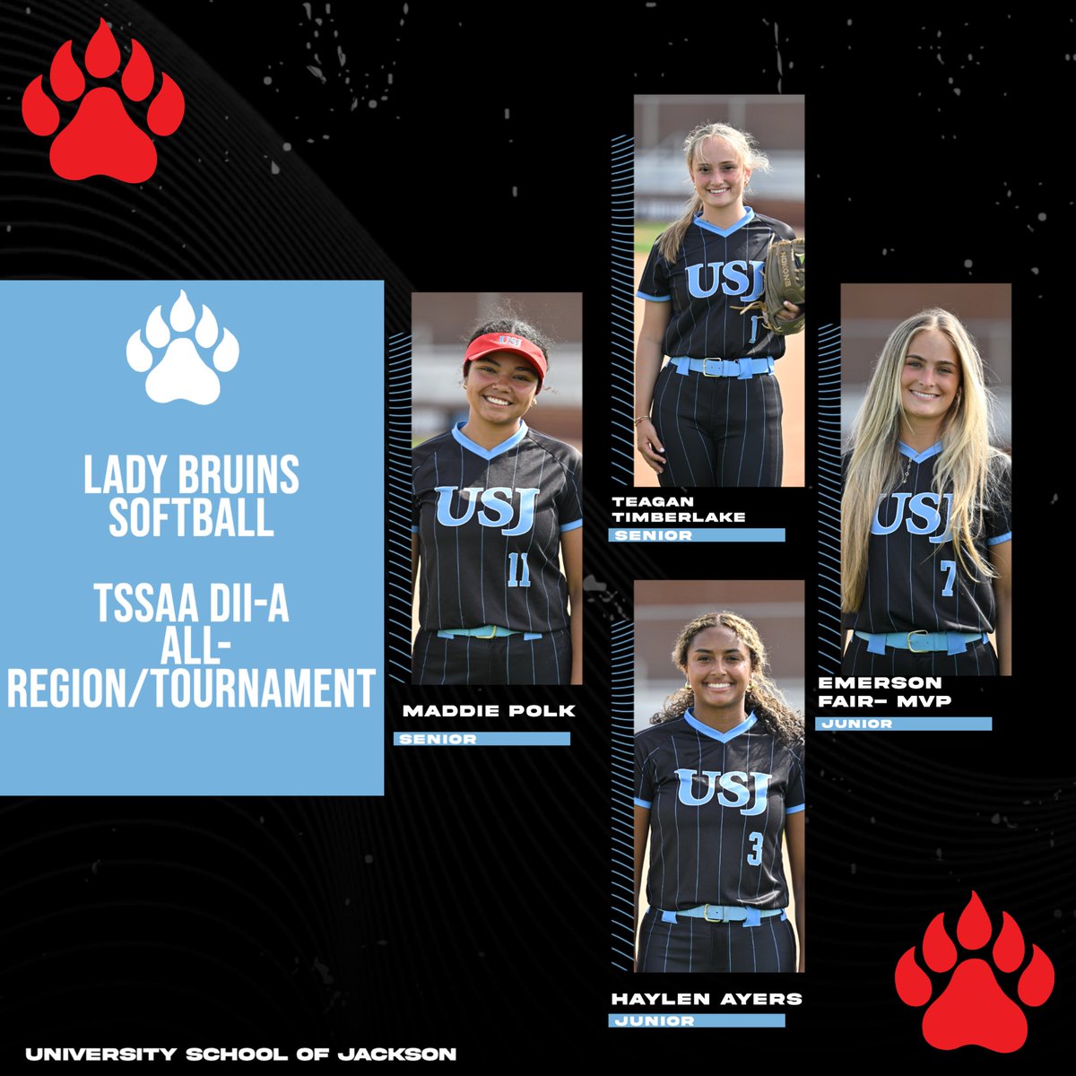 softball_usj's tweet photo. We would like to congratulate these young ladies on their recent recognitions.  All District and All Region honors with Emerson Fair as the MVP for both! Congratulations!! https://t.co/t7Tf5THm1r