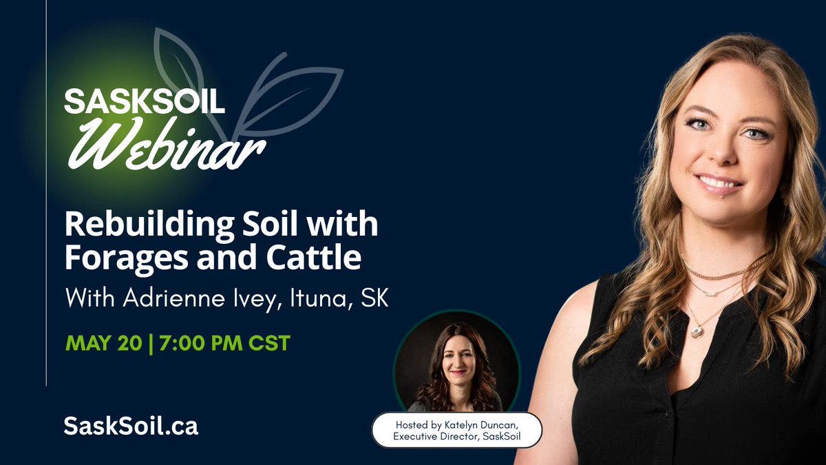 SaskSoil's tweet photo. #Webinar: Can forages and cattle actually rebuild your soil? 🌱 

Join @adrienneivey for a practical look at how long-term forages and livestock can improve soil structure, increase organic matter, and support biological activity.

🔗 https://t.co/IHxXhz2Prc

#soilhealth #cdnag https://t.co/ohJE6w3dSe