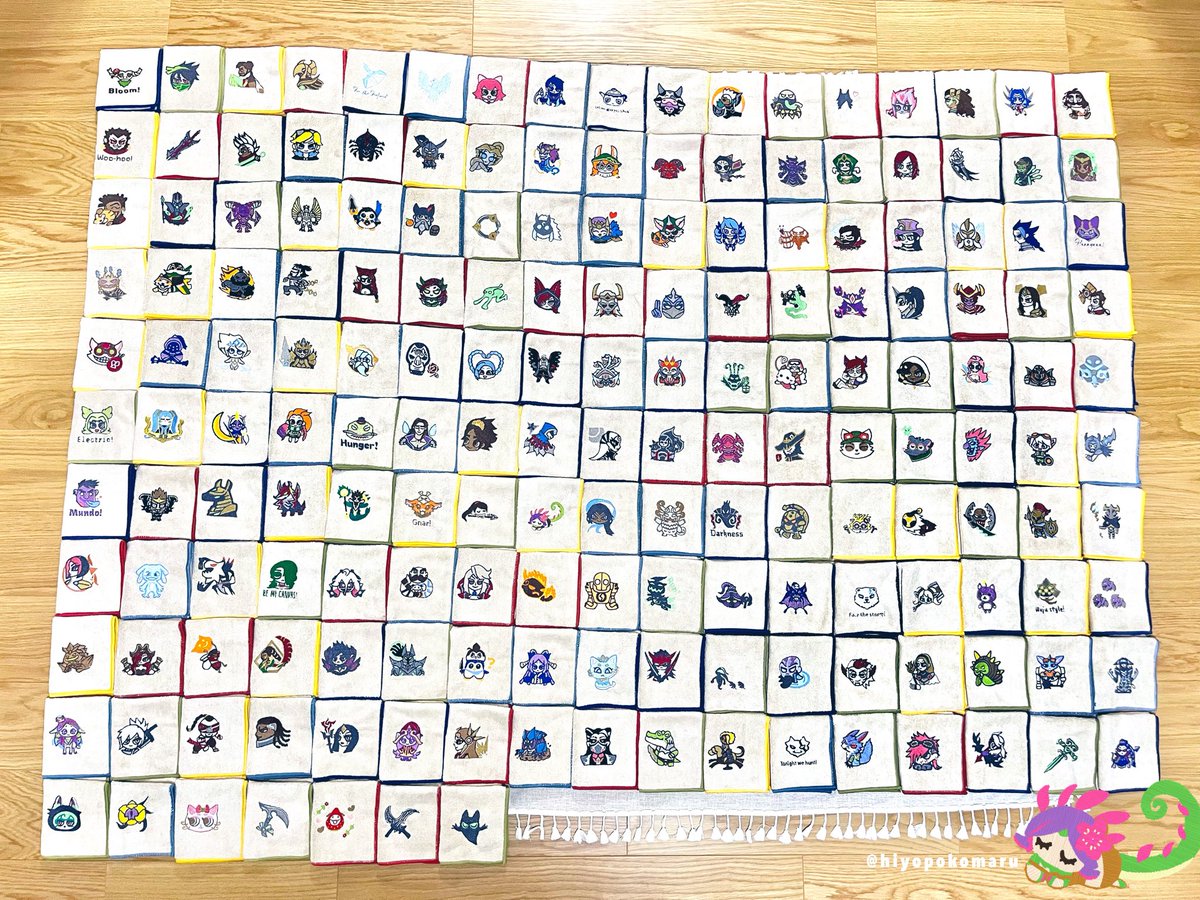 hiyopokomaru's tweet photo. リーグ・オブ・レジェンド 全チャンピオン《172種》＋5種
＝177種類の刺繍タオル完成しました✨

制作時間：約400時間🪡

ぜひ推しを探してほしいです👀

5/23のろこぱ6で頒布予定です！
※先着で取り置き予約も行います https://t.co/F2Mj0kVpe5