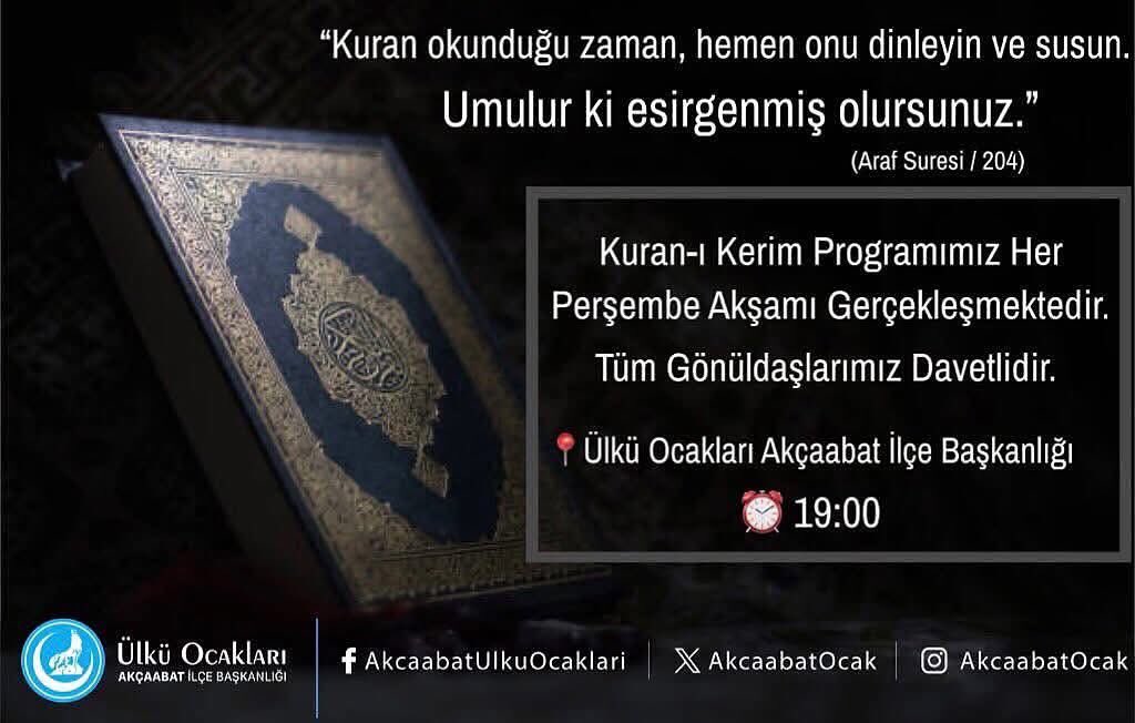 Yarın akşam Kutlu dergahımızda Kuran-ı Kerim tilaveti gerçekleştirilecektir. Tüm gönüldaşlarımız davetlidir.

Yer : Ülkü Ocakları Akçaabat İlçe Başkanlığı
Saat : 19.00