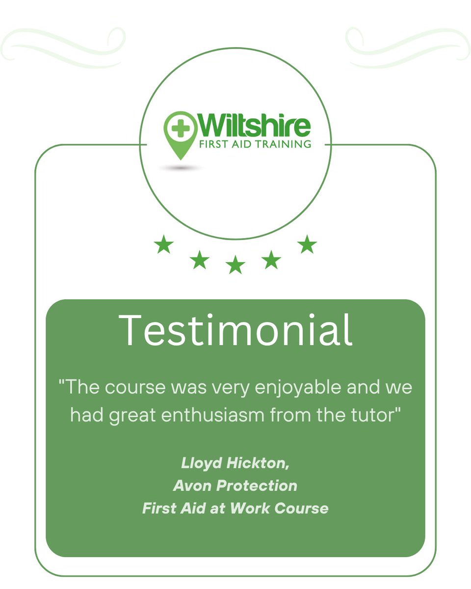 wiltfirstaid's tweet photo. Thank you for this incredible review! ⭐ 

👉 https://t.co/6jwF7jW2mu

#wiltshirefirstaid #firstaid #testimonial #review #firstaidatwork #firstaidcourses https://t.co/D4T0KdpRLY