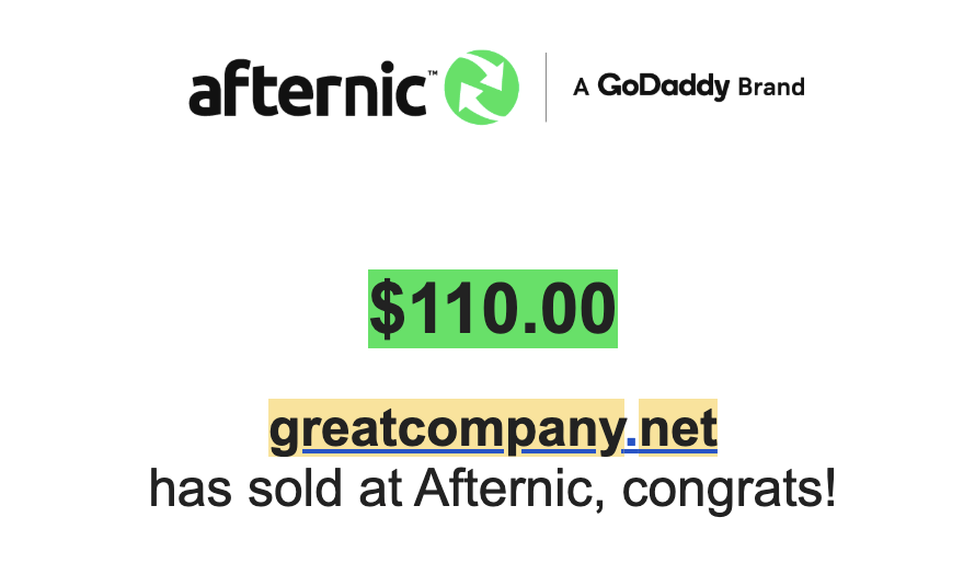 NameHubs's tweet photo. GreatCompany .net
has sold for $110 via @afternic

#Domain #Afternic #Godaddy https://t.co/Jt2oRzbS1P