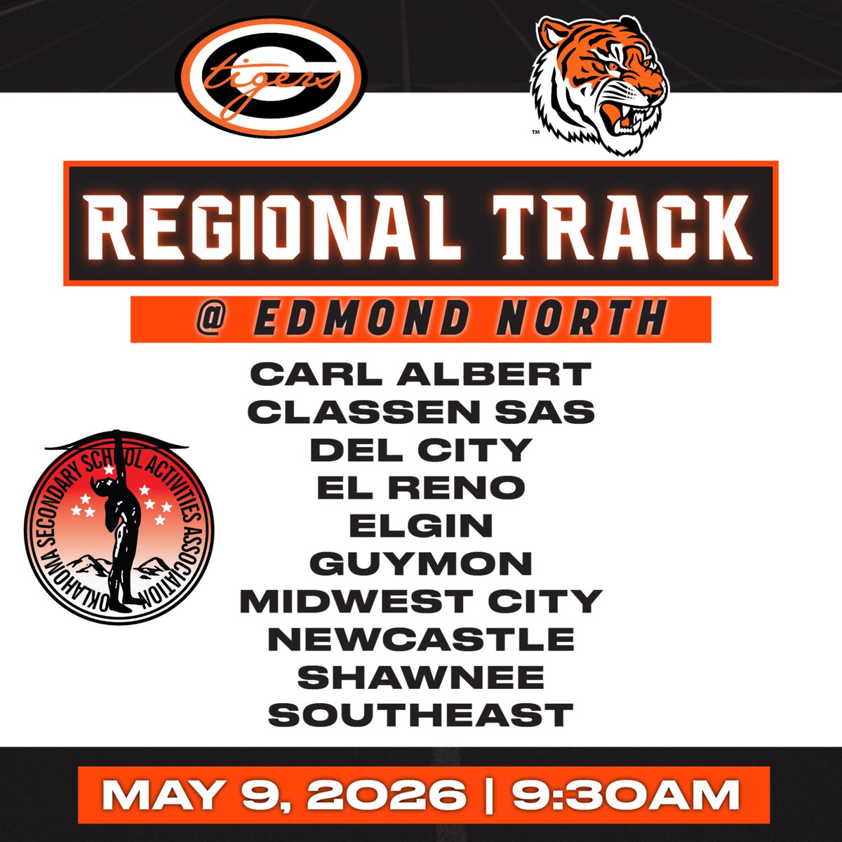 GuymonTrack's tweet photo. This Saturday at Edmond North is the Regional track meet.  Go Tigers!
Order of Events: https://t.co/VpfwIL9DTC https://t.co/sfjxAHNpbC