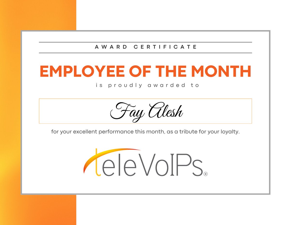 TeleVoIPs's tweet photo. Congratulations, Fay, on being our April 2026 Employee of the Month! 🌟

Fay consistently steps up, leads key initiatives, and handles so much behind the scenes. Her leadership and support make a real difference every day. 

#telecom #voip #appreciation #employeeofthemonth https://t.co/6tUs1QAN0R