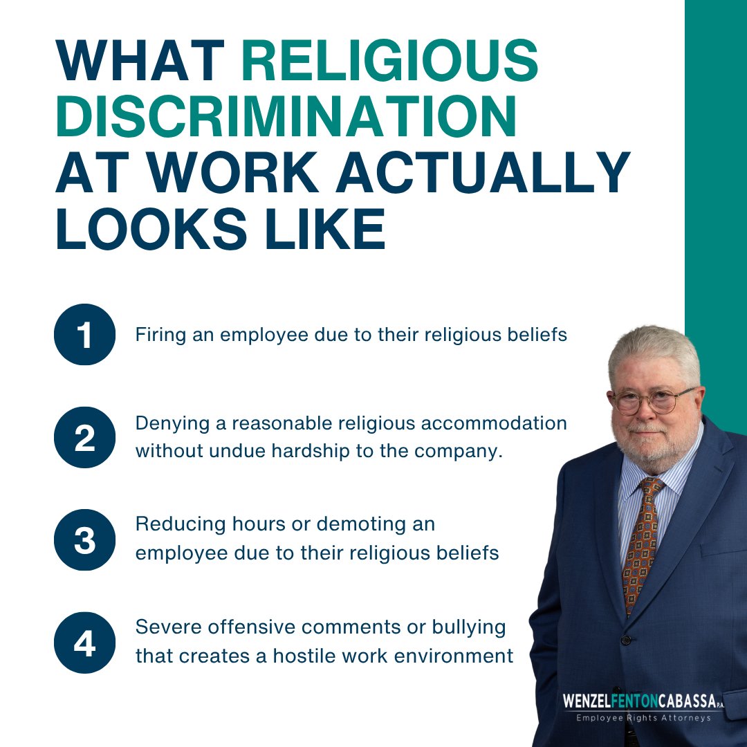 WFCLaw's tweet photo. Religious discrimination at work isn’t always obvious, but it can have serious consequences

If you’ve experienced unfair treatment because of your beliefs, it’s important to understand your rights

Call us today for a free case evaluation

#DiscriminationAtWork #EmploymentLaw https://t.co/3YJXDFi8Ce