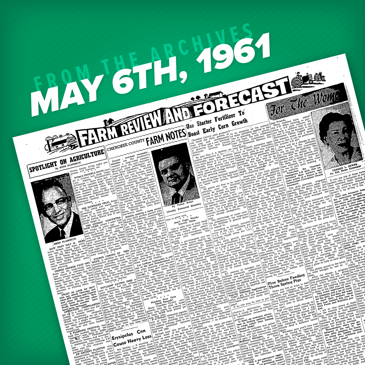 AgState_Iowa's tweet photo. What were ag professionals talking about 65 years ago? Check out this May 6th, 1961 Farm Review and Forecast from the Cherokee Daily Times!

Link to the full article:
https://t.co/uNwo2KIJF3 https://t.co/wVNPvLJKkj