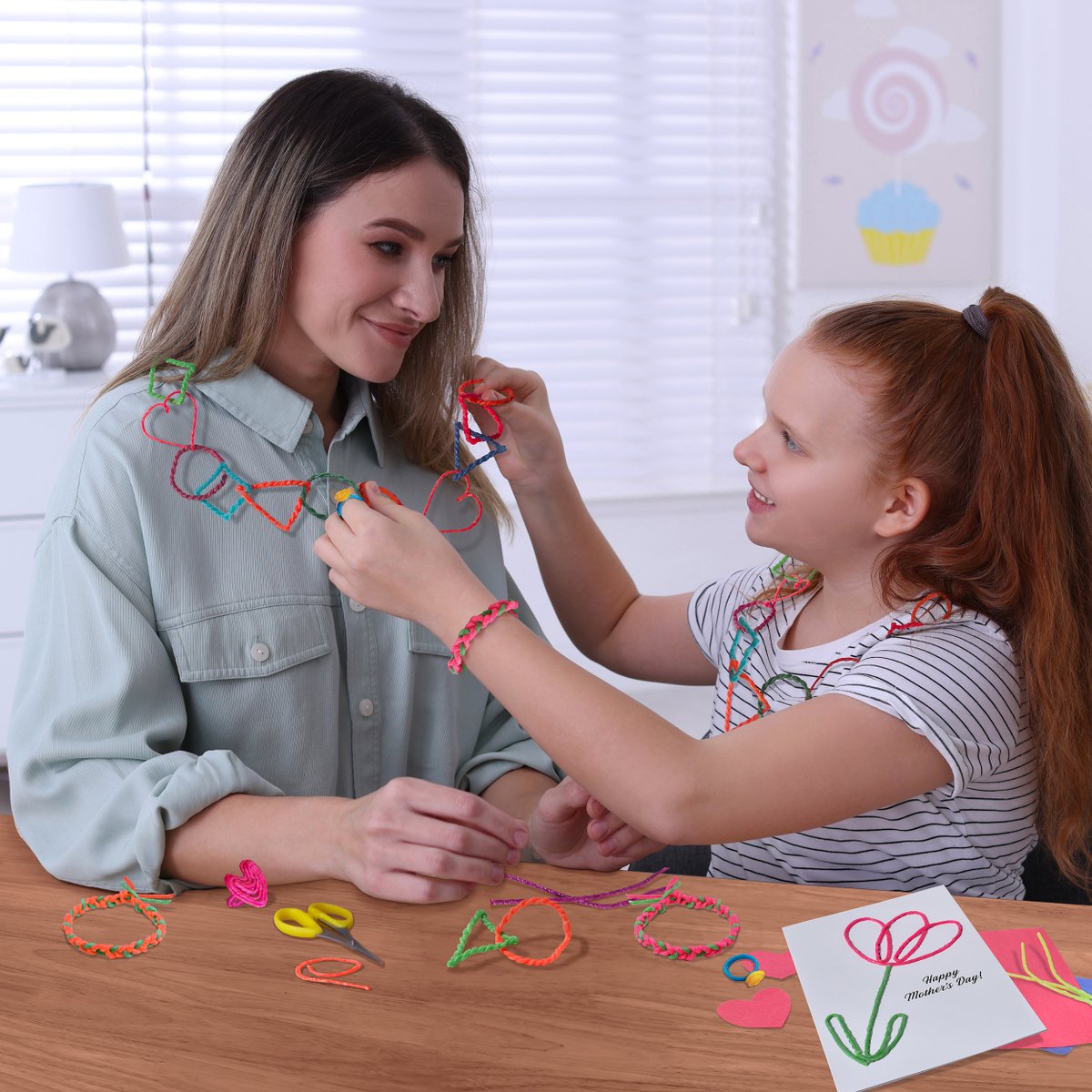 Wikkistix's tweet photo. Mother’s Day is the perfect time to slow down, unplug, and create together. Whether it’s a colorful necklace, or a braided bracelet, Wikki Stix turn a simple afternoon into a lasting memory! #wikkistix #MothersDay #HandmadeJewelry #KidCrafts #CraftsforKids https://t.co/Km8ohjV4xV