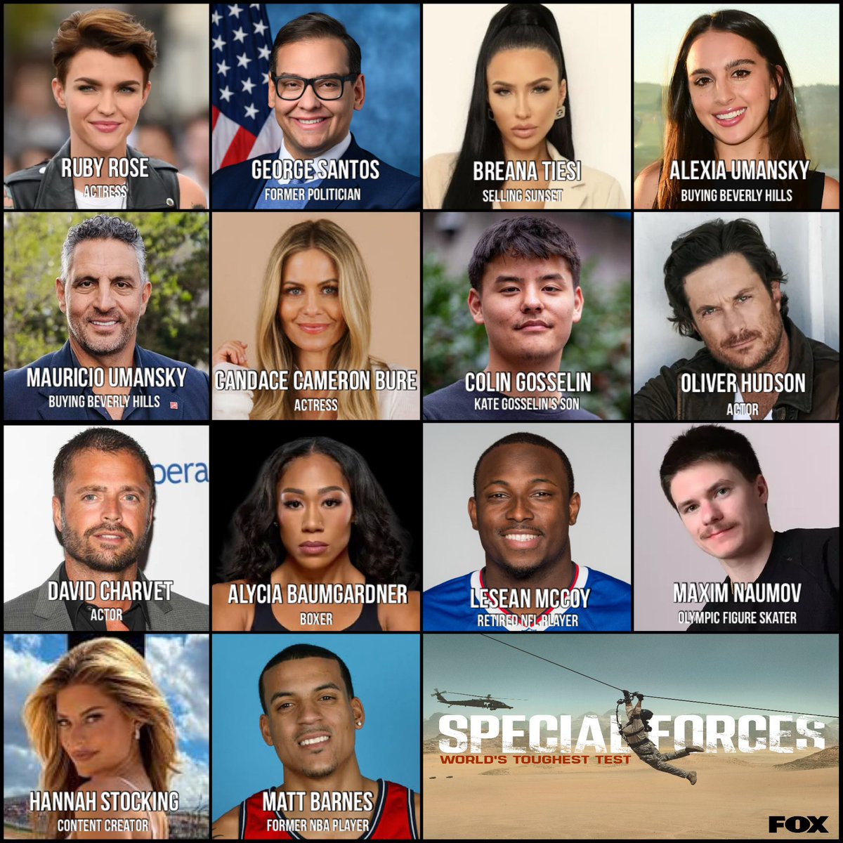 Realitytv__fan's tweet photo. The rumored cast of Special Forces: World's Toughest Test season 5, coming later this year to Fox. https://t.co/IiOxyLOZIV