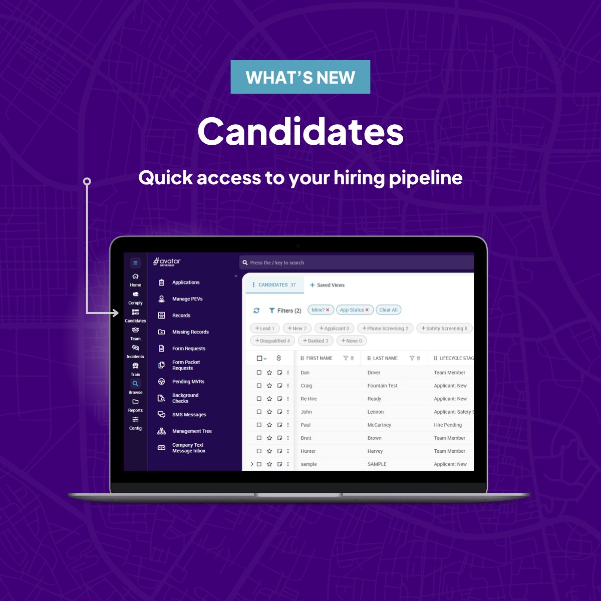 avatarfleet's tweet photo. Finding what you need in DriverHub just got easier ☑️

We launched a refreshed side navigation based on your feedback, moving Candidates, Team, and Compliance front and center. Less clicking, more doing.

#driverrecruiting #drivertraining #drivercompliance https://t.co/wssGoT7wZh