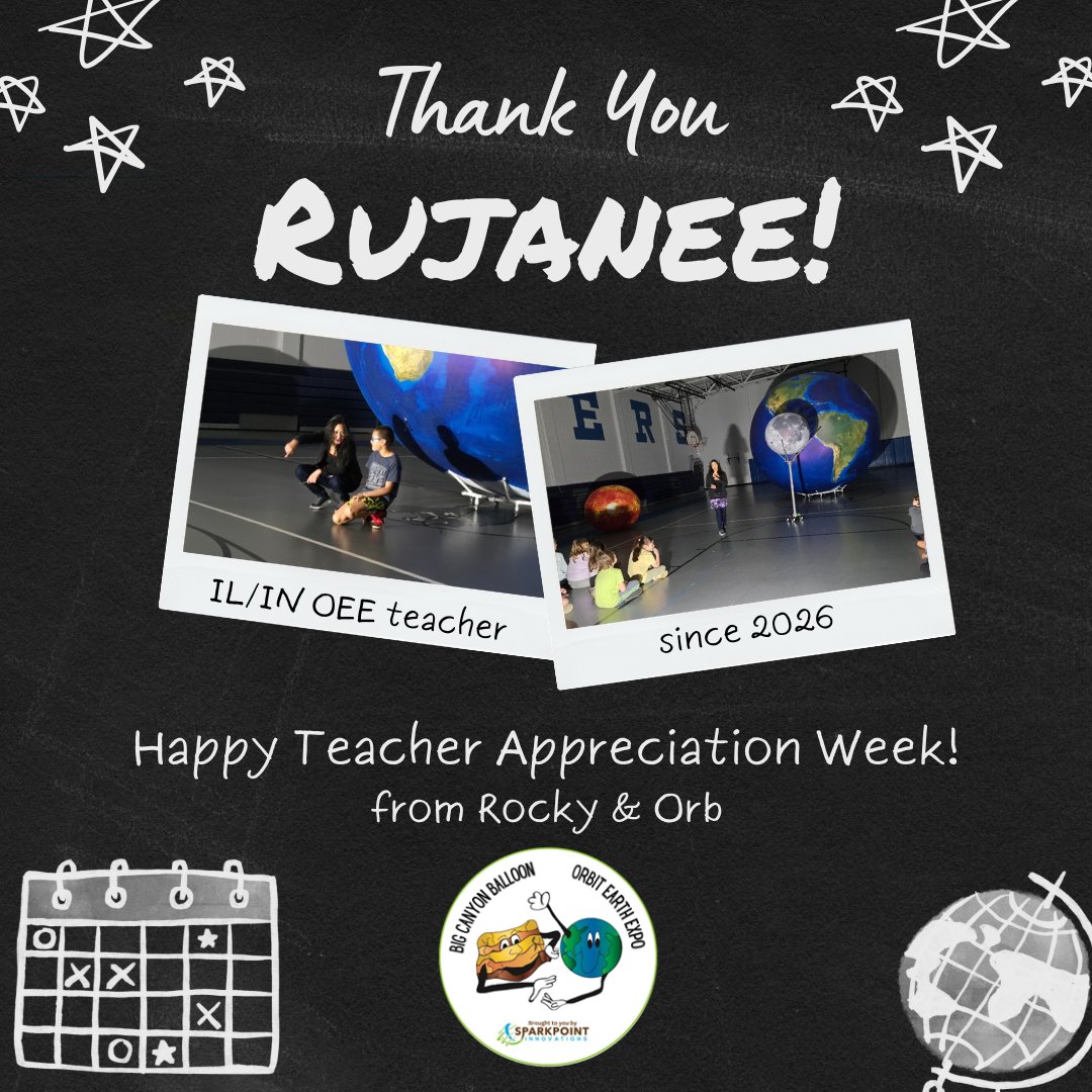 SparkPointInnov's tweet photo. This week, we want to celebrate the teachers who bring The Big Canyon Balloon and Orbit Earth Expo to life for students across the country. Next up is Rujanee Mahakanjana, our IL &amp; IN OEE teacher! She's been with us since January! #TeacherAppreciation Week #OrbitEarthExpo https://t.co/Kt2lZkmf6w