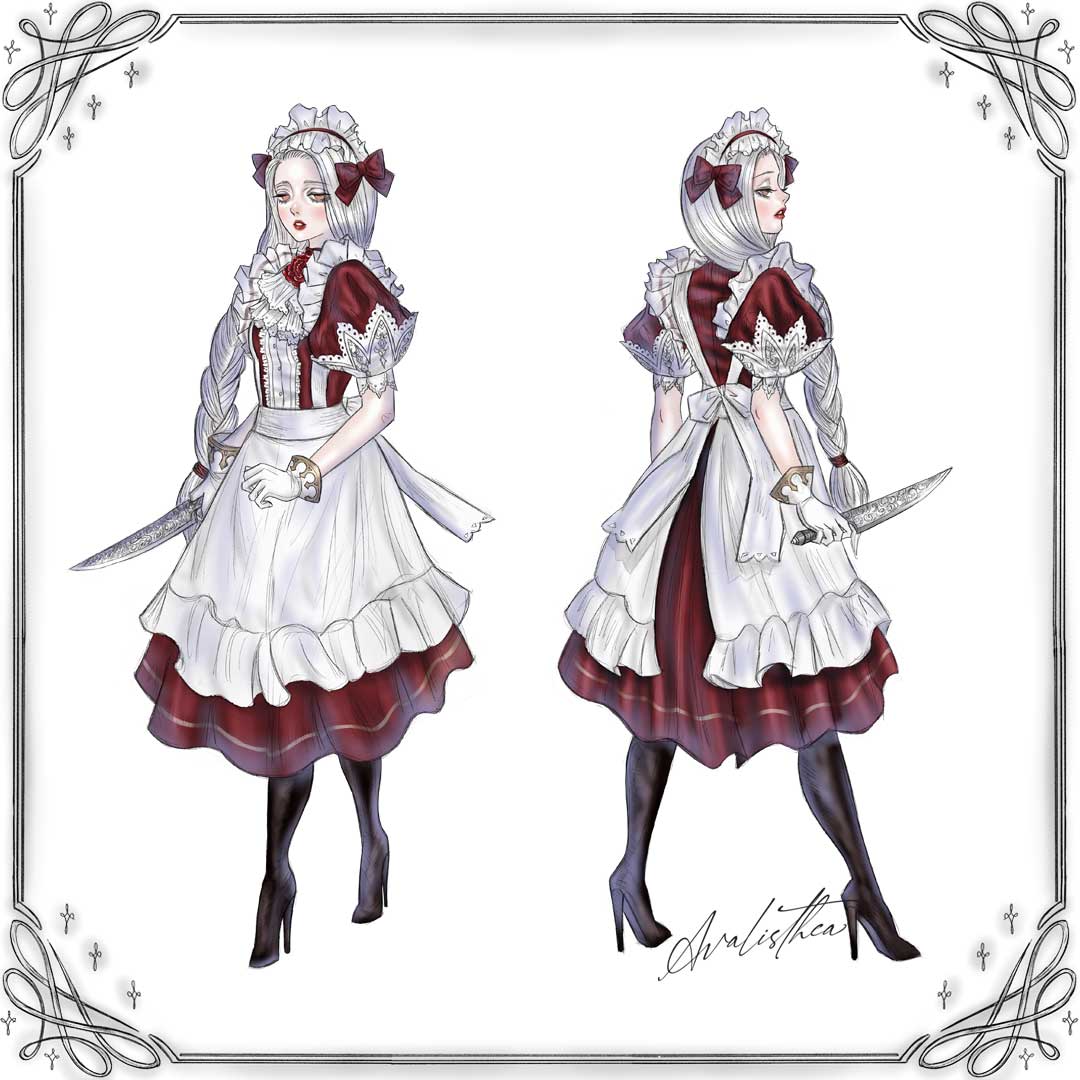 XanaduGaia's tweet photo. Odessa's character sheet. Designed by
@avalisthea 
#manga #graphicnovel #indiecomic #webtoon #anime #characterdesign #maid #gothic https://t.co/XOCyZYnDsa