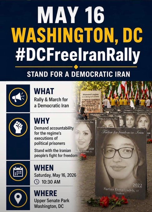 IACMN's tweet photo. Joins us in the rally to support a democratic Iran. May 16 in Washington, DC. 
#StopExecutionsInIran #DCFreeIranRally https://t.co/72rzCZVcE3