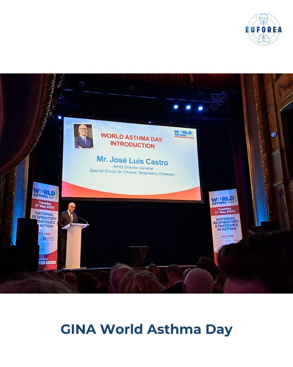 euforea's tweet photo. Mr José Luis Castro, WHO DG Special Envoy for CRDs, speaking at the GINA World Asthma Day event on 5 May in Brussels, delivered a powerful message to policymakers at the heart of Europe: “Policies don’t save patients, implementation does.”

He highlighted the urgent need to better address chronic respiratory diseases (CRDs), which often remain undetected and invisible within health systems, and called for stronger collaboration to close the gap between policy and practice.

This message strongly aligns with EUFOREA’s mission, including the upcoming 2026 Respiratory Summit in London, bringing stakeholders together to raise ambition for prevention and implementation in respiratory health.

More info: https://t.co/XphYuIJBVJ

#WorldAsthmaDay #GINA #EUFOREA #CRDs #RespiratoryHealth #Prevention #ImplementationMatters