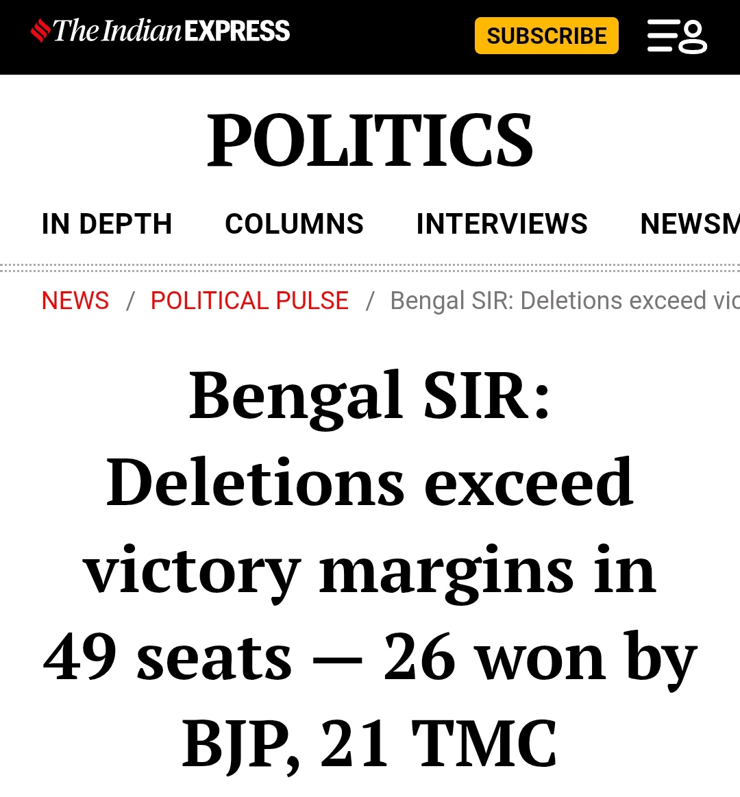 Three findings around Bengal elections and SIR debate:

- Many Muslims on the electoral roll moved on from TMC, results of which is immediately visible in Murshidaabad, the most populous muslim district.

-13 out 20 highest deletion seats went to TMC.

-49 seats where deletions