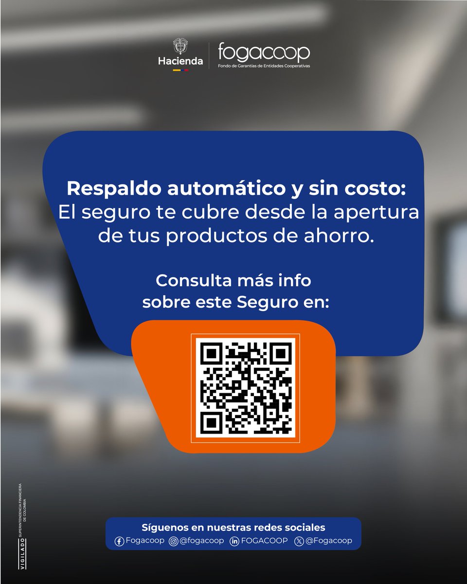 Fogacoop's tweet photo. El Seguro de Depósitos de Fogacoop tiene una cobertura automatica: ✨ te protege desde la apertura de tus depósitos en cooperativas inscritas.

Con la tranquilidad para que sigas cumpliendo tus metas. 👏

#AhorraSeguro #FogacoopTeProtege #TranquilidadFinanciera #Cooperativas https://t.co/jFk05A4Z44